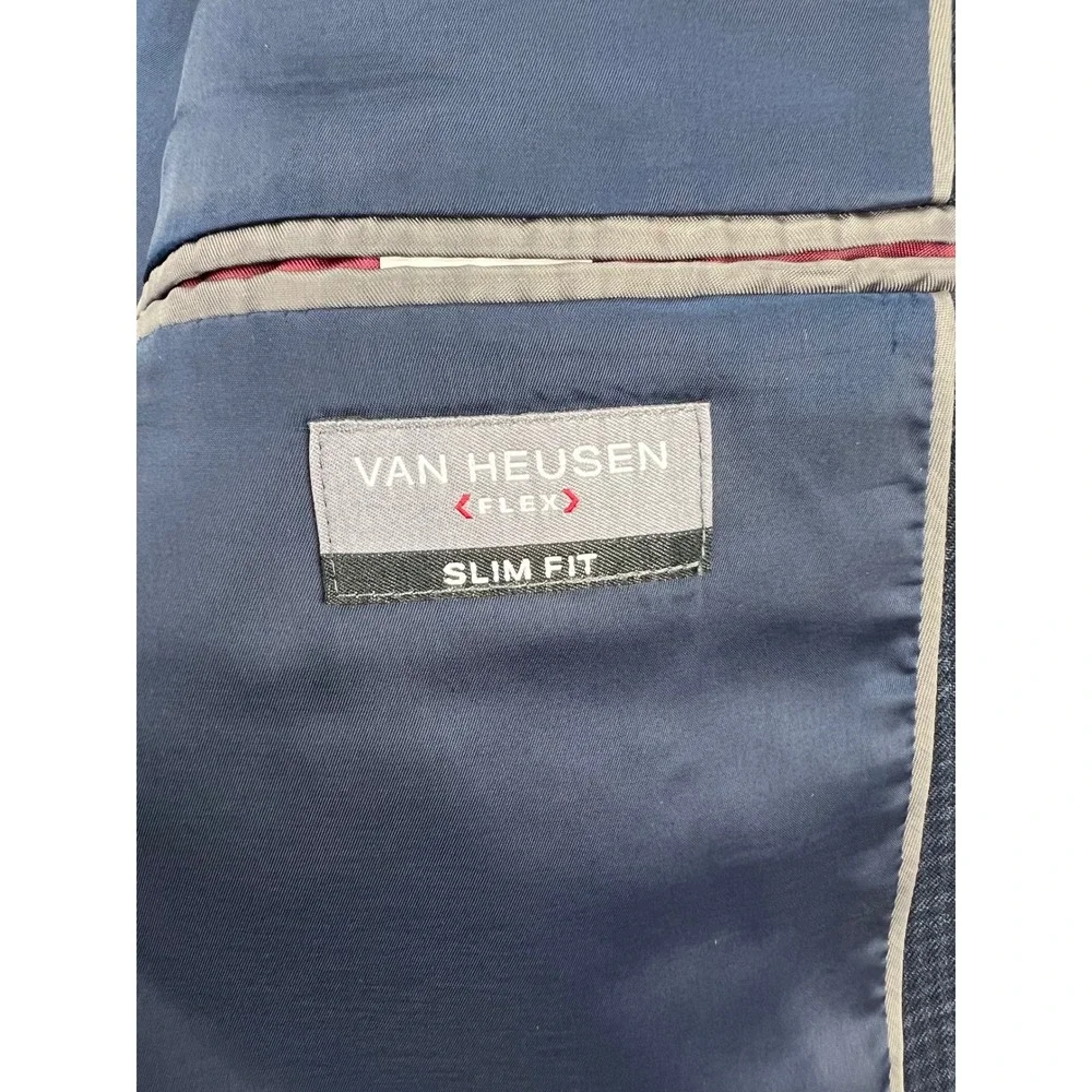 Van Heusen Flex Blazer Mens 42R Blue Plaid Slim Fit Sport Coat Exc 42 Regular